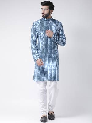 Blue Printed Cotton Stitched Kurta Pajama 1