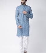 Blue Printed Cotton Stitched Kurta Pajama