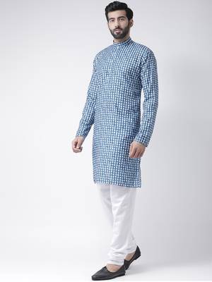 Blue Printed Cotton Stitched Kurta Pajama 2