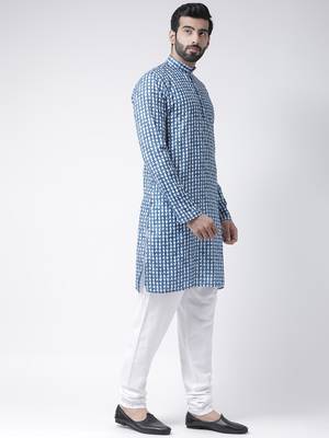 Blue Printed Cotton Stitched Kurta Pajama 3