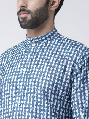 Blue Printed Cotton Stitched Kurta Pajama 5