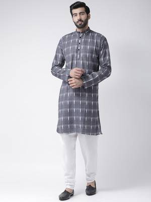 Blue Printed Cotton Stitched Kurta Pajama 1
