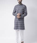 Blue Printed Cotton Stitched Kurta Pajama