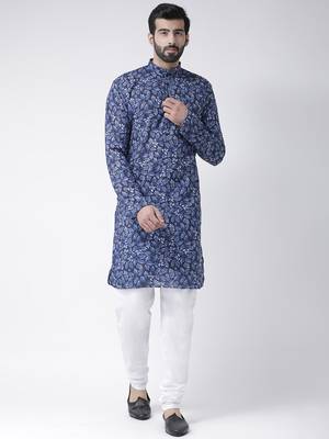 Blue Printed Cotton Stitched Kurta Pajama 1