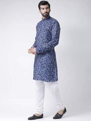 Blue Printed Cotton Stitched Kurta Pajama 2
