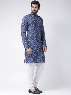 Blue Printed Cotton Stitched Kurta Pajama 3