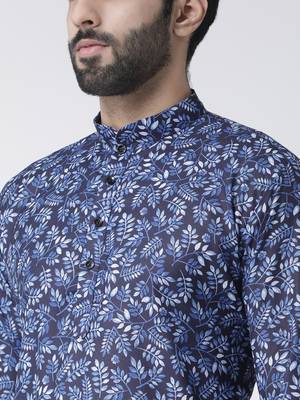 Blue Printed Cotton Stitched Kurta Pajama 5