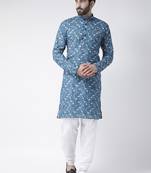 Blue Printed Cotton Stitched Kurta Pajama