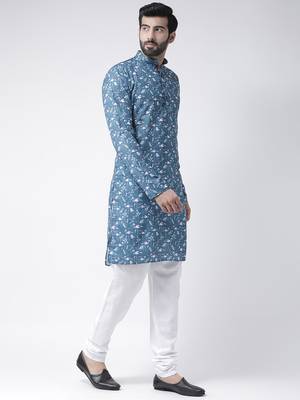 Blue Printed Cotton Stitched Kurta Pajama 3