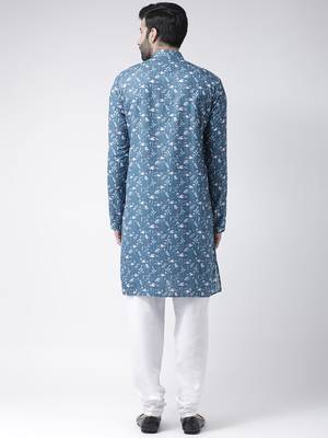 Blue Printed Cotton Stitched Kurta Pajama 4