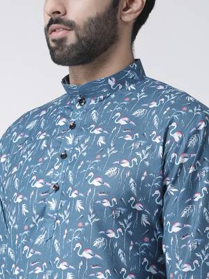 Blue Printed Cotton Stitched Kurta Pajama 5