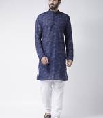 Blue Printed Cotton Stitched Kurta Pajama