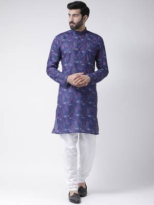 Blue Printed Cotton Stitched Kurta Pajama 1