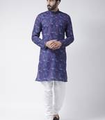 Blue Printed Cotton Stitched Kurta Pajama