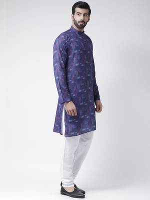 Blue Printed Cotton Stitched Kurta Pajama 3