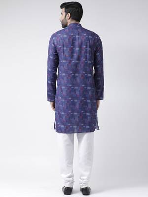 Blue Printed Cotton Stitched Kurta Pajama 4