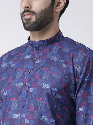 Blue Printed Cotton Stitched Kurta Pajama 5