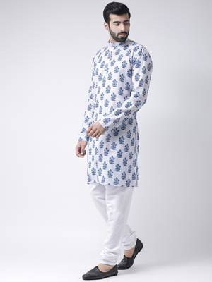 White Printed Cotton Stitched Kurta Pajama 2
