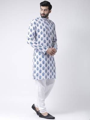 White Printed Cotton Stitched Kurta Pajama 3