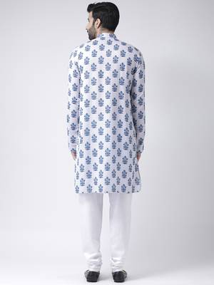 White Printed Cotton Stitched Kurta Pajama 4