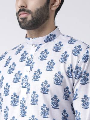 White Printed Cotton Stitched Kurta Pajama 5