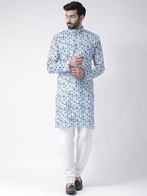 White Printed Cotton Stitched Kurta Pajama 1