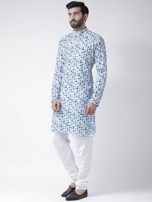 White Printed Cotton Stitched Kurta Pajama 2