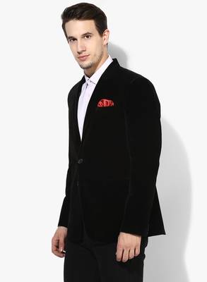 Black Plain Velvet Stitched Men Blazers 2