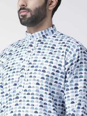 White Printed Cotton Stitched Kurta Pajama 5
