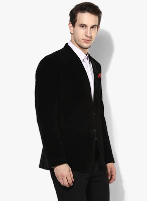 Black Plain Velvet Stitched Men Blazers 3