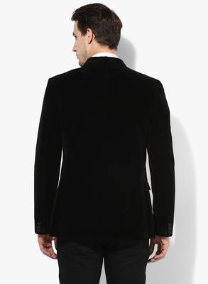 Black Plain Velvet Stitched Men Blazers 5