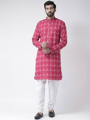 Pink Printed Cotton Stitched Kurta Pajama 1