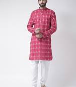 Pink Printed Cotton Stitched Kurta Pajama