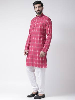 Pink Printed Cotton Stitched Kurta Pajama 2