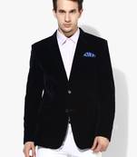 Blue Plain Velvet Stitched Men Blazers