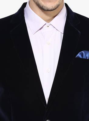 Blue Plain Velvet Stitched Men Blazers 6