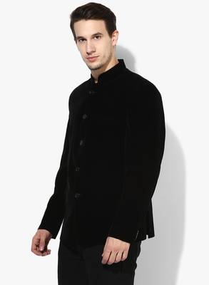 Black Plain Velvet Stitched Men Blazers 2