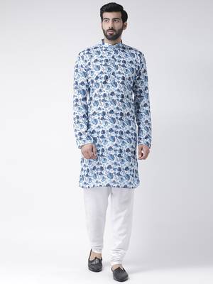 Blue Printed Cotton Stitched Kurta Pajama 1