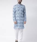 Blue Printed Cotton Stitched Kurta Pajama