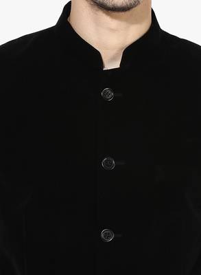 Black Plain Velvet Stitched Men Blazers 4