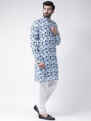 Blue Printed Cotton Stitched Kurta Pajama 2