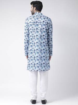 Blue Printed Cotton Stitched Kurta Pajama 3