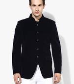 Blue Plain Velvet Stitched Men Blazers