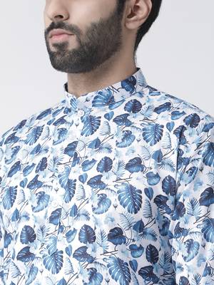 Blue Printed Cotton Stitched Kurta Pajama 4