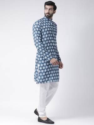 Blue Printed Cotton Stitched Kurta Pajama 3