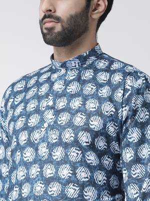 Blue Printed Cotton Stitched Kurta Pajama 4