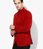 Red Plain Velvet Stitched Men Blazers