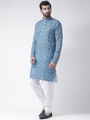 Blue Printed Cotton Stitched Kurta Pajama 2