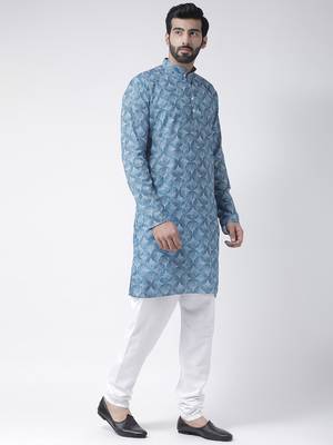 Blue Printed Cotton Stitched Kurta Pajama 3