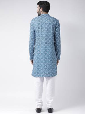 Blue Printed Cotton Stitched Kurta Pajama 4
